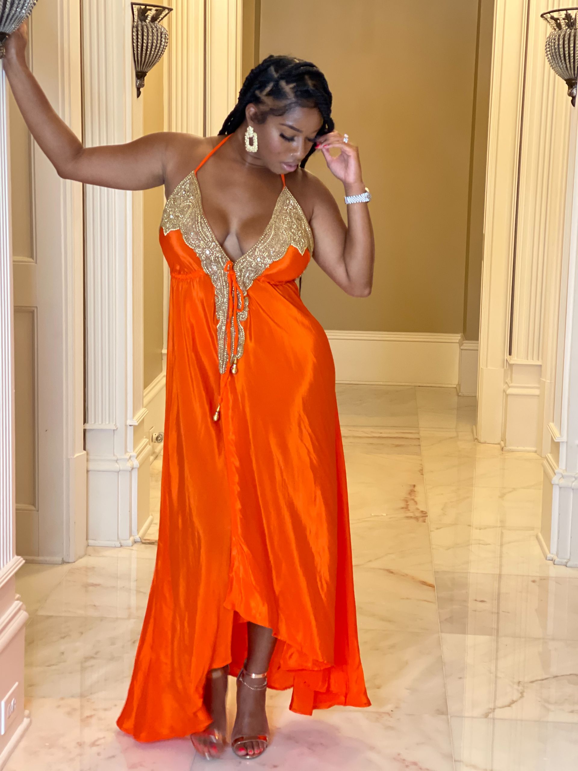 orange goddess dress Greek goddess halter dress